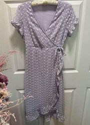 Francesca’s M Lavender Purple Daisy Embroidered Wrap Dress V Neck Flutter Sleeve