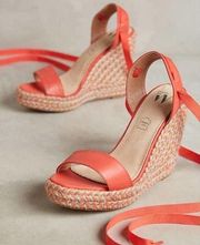 NWOT VANESSA WU Espadrille Wedge Coral Gold Gray Raffia Yarn Size 40/ US 10