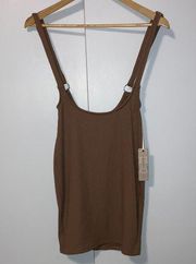 IRIS BASIC Ribbed Scoop Tank TOP ADJUSTABLE STRAPS Women’s S Small Walnut Tan