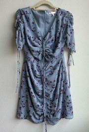 5/25$ WAYF Larissa Cut Out Puff Sleeve Mini Dress Blue Floral Ruched Size Medium