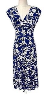 Chaps short sleeved blue floral long dress