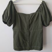 Line and dot off shoulder olive green top M