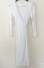 Good American Womens Long Sleeve Surplice Neck White Wrap Dress Size 2 NEW