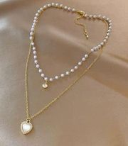 Love Pendant Double Collar Chain Necklace 