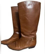 Etienne Aigner Shelby Leather cognac tall pull on Riding Boots Sz 8