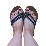 Reef Flat Strappy Beach Sandals Slides Toe Black