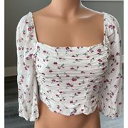 LA Hearts PacSun White Floral Crop Top Size S Side Zip Ruched Smocked R7