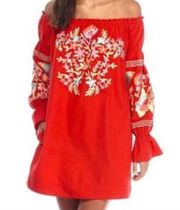 Fleur Du Jour Embroidered Mini Dress Off Shoulder