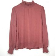 Roolee Mauve Rose Smoked Mock Neck Statement‎ Sleeve Blouse Size Small