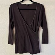 James Pers Womens Faux Wrap V Cut 3/4 Sleeve Brown Top size 2 / medium