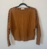 Magaschoni Dolman Sleeve Brown Sweater Blouse Size Large Stitch Trim Lightweight