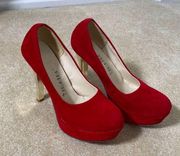 Women’s Red Suede High Heels with Gold Heels Size 7