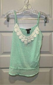 NWT Miss Chievous Mint Crochet Lace V Neck Sleeveless Tank size Large