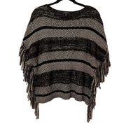 Lucky Brand striped fringe poncho sweater top medium boxy wool blogger favorite