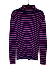 Lauren Ralph Lauren Striped Turtleneck Ribbed Knit Sweater Pink Blue Size Large