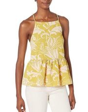 Mahbel Foliage Print Peplum Top in Yellow Size 8