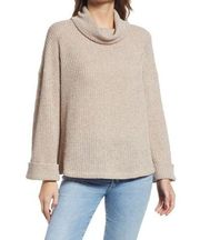 Gibsonlook Womens Oatmeal Beige Flare Sleeve Cowl Neck Pullover Sweater