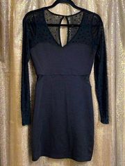 Hollister black bodycon long sleeve mini dress, mesh with stars, size S