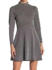 Velvet Torch Ling Sleeve Mock Neck Skater Dress in Black and White NWT