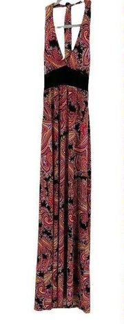 Wet Seal Womens Y2K 90s Paisley Printed Tie Halter Neck Maxi Dress Size S Pink