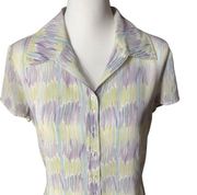 St. John Abstract Print Pastel Color Silk Button Down Top Sz 10