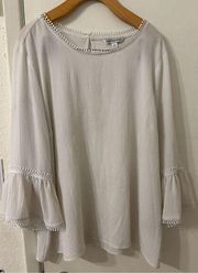 Counterparts Womens 3/4 Bell Sleeve Round Neck Blouse White Size XL