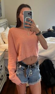 Le lis Pink Fuzzy One Shoulder Long Sleeve Cropped Sweater