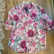 Kut From Kloth Floral Blouse Top Small Pink Long Sleeve Boho Casual Botanical