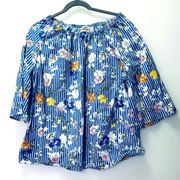 L/XL Como Vintage Blue Striped Floral Top