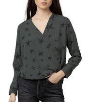 Rails Hillary Charcoal Cheetah Stars Surplice Top M