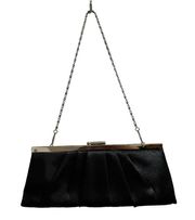 Jessica McClintock Black Pleated Satin Kiss Lock Convertible Clutch