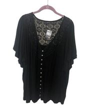 Torrid Size 3 3X 22-24 Black Lace Inset Top Knit Flutter Sleeves Goth Boho NEW