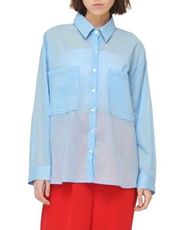 STORETS Sophia Button Up Long sleeve Shirt Oversized Cotton Lightweight Sz S/M