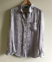 MNG Suit Womens Gray White Snake Print Long Sleeve Button Down Blouse Size 10