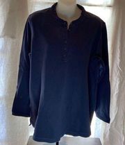 Denim& Co. Long Sleeve Ribbed Henley Dark Blue Size Large