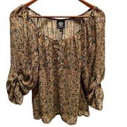 Bobeau sheer boho blouse with floral print women’s size large