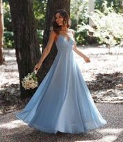 Petal & Pup Flourish Light Blue Bridesmaid Maxi Dress L