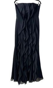 Vera Wang Black Ruffle Strapless Bridesmaid Maxi Dress