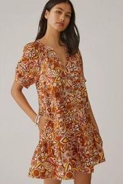 Anthropologie Pilcro Floral Tapestry Puff Sleeve Dress Size Small