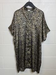 Animal Print Cheetah Leopard Silky V-Neck Dress Tunic Size Large
