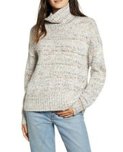 Chelsea28 Womens Marled Knit Mock Neck Sweater Ivory Tan XS