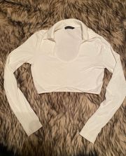 SheIn Long Sleeve White Cropped Shirt