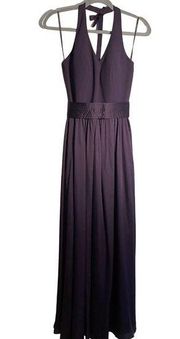 Vera Wang Dress Womens Size‎ 8 WHITE Plum Purple Long Halter Pockets Bridesmaid