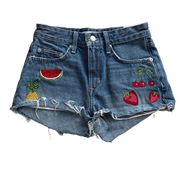 Lovers + Friends Shorts Womens 24 Blue Red Fruit Medium Wash High Rise Jean
