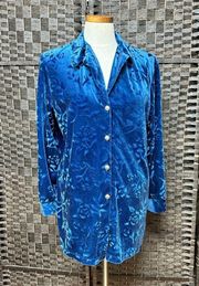 Diane Von Furstenberg Womens Tunic Top Medium Blue Velvet Button Up