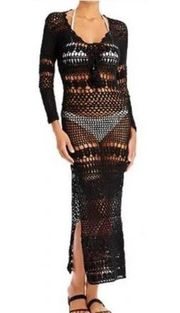 NWT Poupette St Barth Kaia Crochet Maxi Dress Medium Black Cover Up Medium