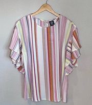 NWT Bobeau Striped Flutter Sleeve Blouse