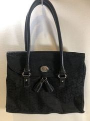 Tommy Hilfiger Black Faux Leather/Fabric Tote Shoulder Bag
