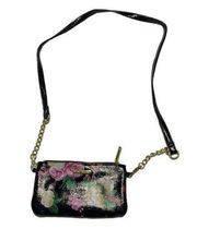 Betsey Johnson floral crossbody purse charger black pink gold bag