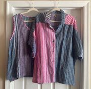 Flax Linen 2PC Stripe Blouse Set